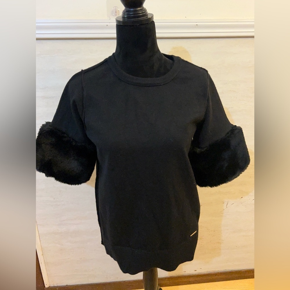 Michael Kors Derby Faux Fur Trim Short Sleeve Sweater